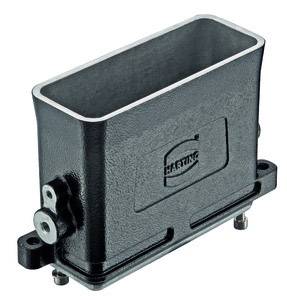 Rectangular black metal enclosure with an open interior, two threaded holes on the sides, and a marking on the front face.