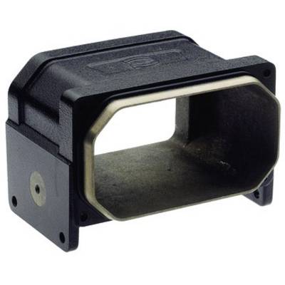 Black rectangular enclosure, metallic-framed open end, possibly a technical device or adapter component.