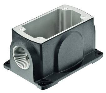 Metal enclosure with rectangular opening and side threading; robust design for industrial connections.