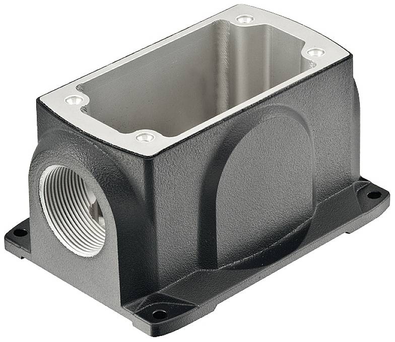 Metal enclosure with a rectangular opening and five mounting holes. Suitable for industrial applications.