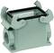 Metal enclosure with a rectangular opening and four locks at the corners, suitable for industrial connectors.