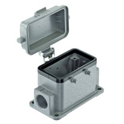 A grey, rectangular enclosure with an open lid, suitable for electronic component assembly.