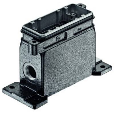 Metal enclosure with rectangular opening and side connection. Designed for industrial applications and electronic installation.