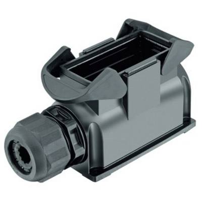 A rectangular grey connector socket with a black locking mechanism. Suitable for industrial applications.