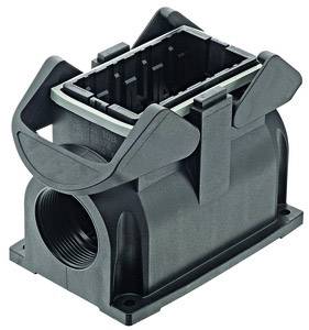 Black plastic enclosure with a rectangular opening at the top, suitable for electronic or mechanical applications.