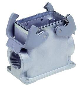 A rectangular metal enclosure with two grey side latches. It has a thread on the side, likely for cable connections.