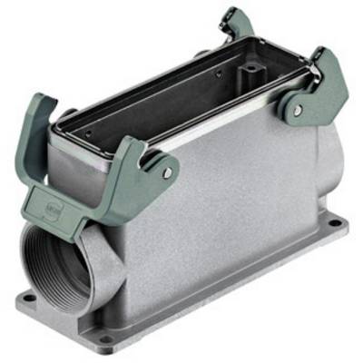 Metal connector housing with green locking mechanism; side cable entry; suitable for industrial applications.