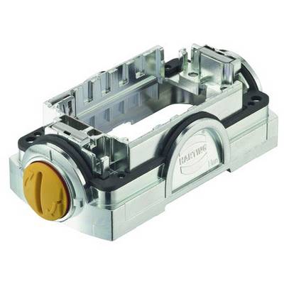 Metal enclosure with yellow button and black plastic edge, suitable for industrial applications to accommodate electrical connective components.