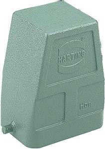 Metal enclosures for connectors by the HARTING brand. Rectangular, green structure with embossed logo and the inscription 'Han'.