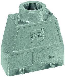 A rectangular, green metal enclosure with a large opening at the top and two protruding screws at the bottom, with a brand mark on the front.