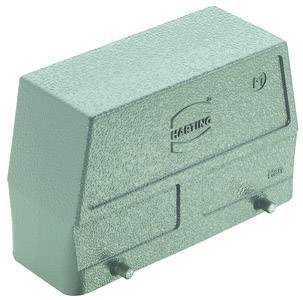 Grey rectangular electrical enclosure by HARTING with two slots and a logo on the front.
