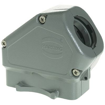 A grey electrical metal enclosure featuring the HARTING manufacturer's logo, with four visible mounting screws.