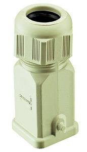 A square, beige plastic component with a threaded connection on top. Suitable for cable protection applications in technical devices.