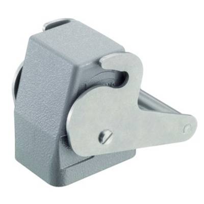 Grey metallic lever mechanism with a hook, likely part of an industrial machine or device.