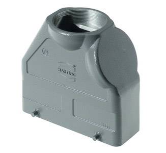 Housing for industrial electrical connector, grey, marked with manufacturer's logo. Relevant accessories for cabling and connection.