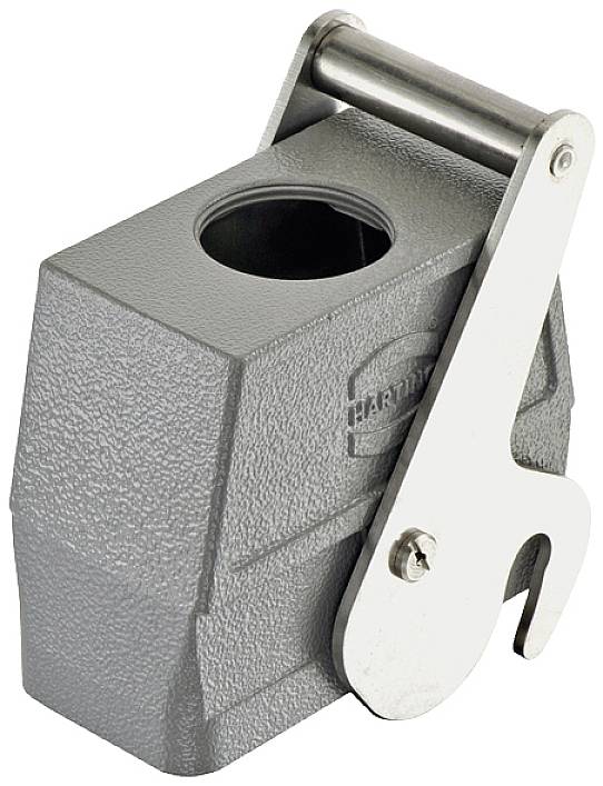 Metal enclosure with robust design and lever lock, commonly used to protect electrical connections.