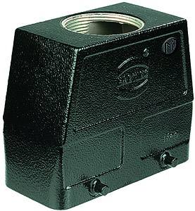 Metallic rectangular adapter with a large central thread and two small lower screw connections, type designation 'HOFFMAN'.