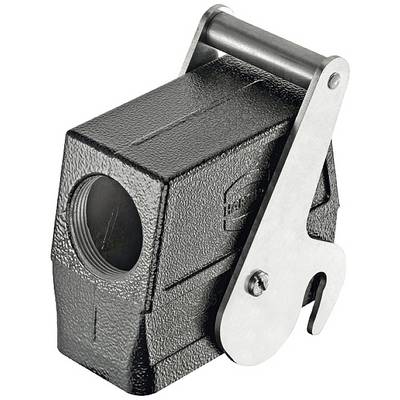 Black and grey manual metal tin opener with an ergonomic handle and robust lever mechanism.