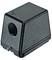 Black enclosure with a rectangular shape and a circular hole on one side, used for industrial or technical applications.