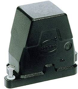 A small, black electric motor with a robust housing and mounting screws. It has a rectangular shape and a textured surface.