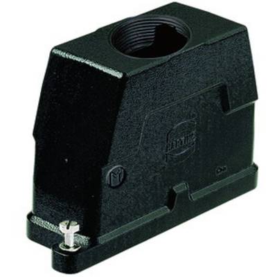 A black plastic housing with a large, open screw connection at the top. The housing is from the brand 'Harting'.