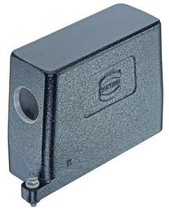 Metal enclosure with a rectangular shape and an oval hole on one side, suitable for securing electrical components.
