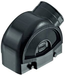 Black plastic casing with a curved opening, used for electrical cable protection. Contains a top section marking.
