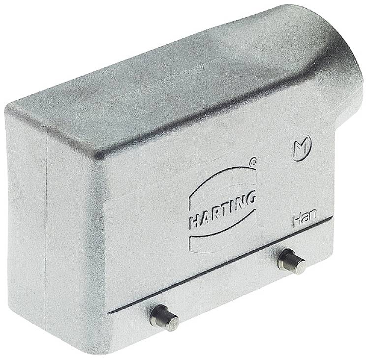 Grey Harting housing with printed logo and two screws at the base, likely for industrial connectors.