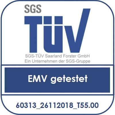 TÜV logo with text 'EMC tested' and reference number '60313_26112018_T55.00'.