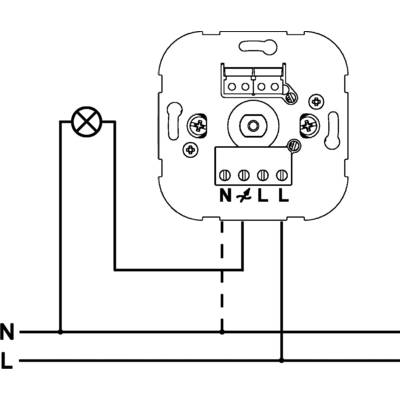 Circuit diagram of an electrical switch: Shows the wiring of neutral wire (N) and live wire (L) to a light fitting.