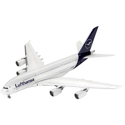 A model aeroplane of a well-known airline with the inscription 'Lufthansa'. The aircraft is an Airbus A380.