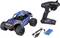 Remote-controlled toy car, off-road design, blue and black details. Includes remote control, battery and USB charging cable.