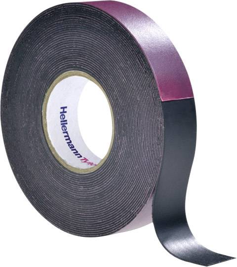 A roll of double-sided adhesive tape with black and red coating, brand HellermannTyton.