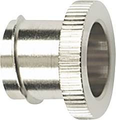 A metallic adaptor with a knurled edge, suitable for pipe connections.