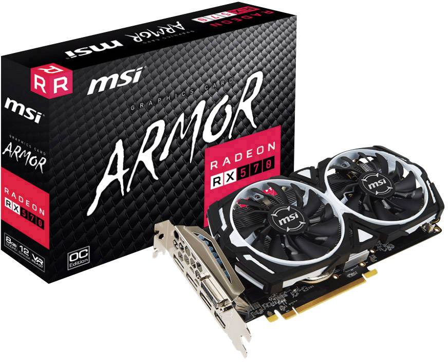 MSI Gaming GPU AMD Radeon RX 570 Armor Overclocked 8 GB GDDR5 RAM PCIe x16 HDMI™, DVI, DisplayPort