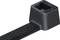 Cable ties with a square lock mechanism made of black plastic, used for securing cables or bundles.