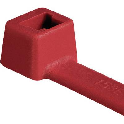 A red cable tie with a square fastener and the marking '16SF'.