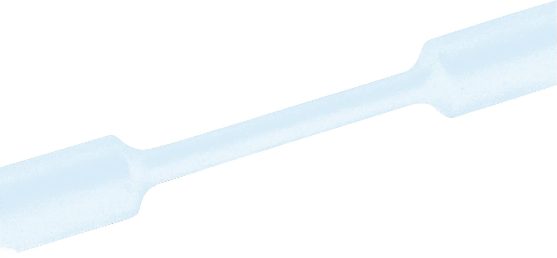 A long, thin, transparent glass tube with slight distortions in the middle against a bright background.