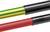 Two isolated cables: One with yellow-green stripes, the other red. Both are visible in their black insulation.