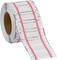 A roll of continuous labels with die-cut holes along the edge and red-marked areas.