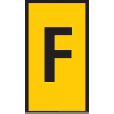 A yellow sign with a black letter 'F' in the centre, often symbolising a specific area or location.