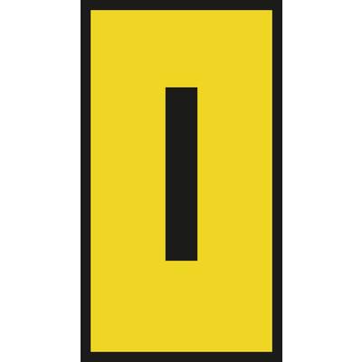 A yellow background with a long, vertical, black bar in the centre.