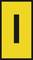 A yellow background with a long, vertical, black bar in the centre.