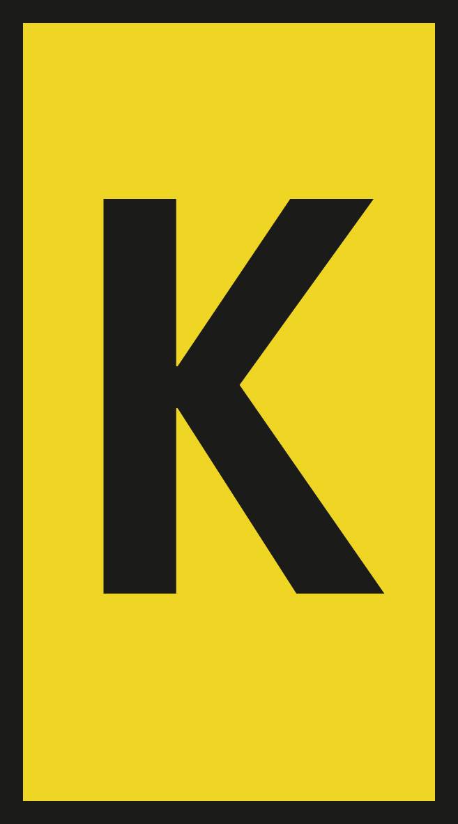 A yellow sign with a large black letter 'K' in the centre.