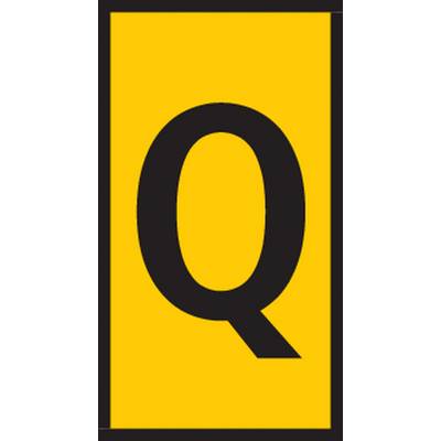Yellow sign with a large, black letter 'Q' in the centre.