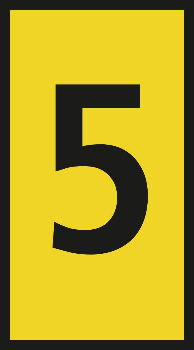 A yellow rectangular sign with the black number 5 on it.