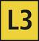 Yellow square with a black border, with the black text 'L3' on it.