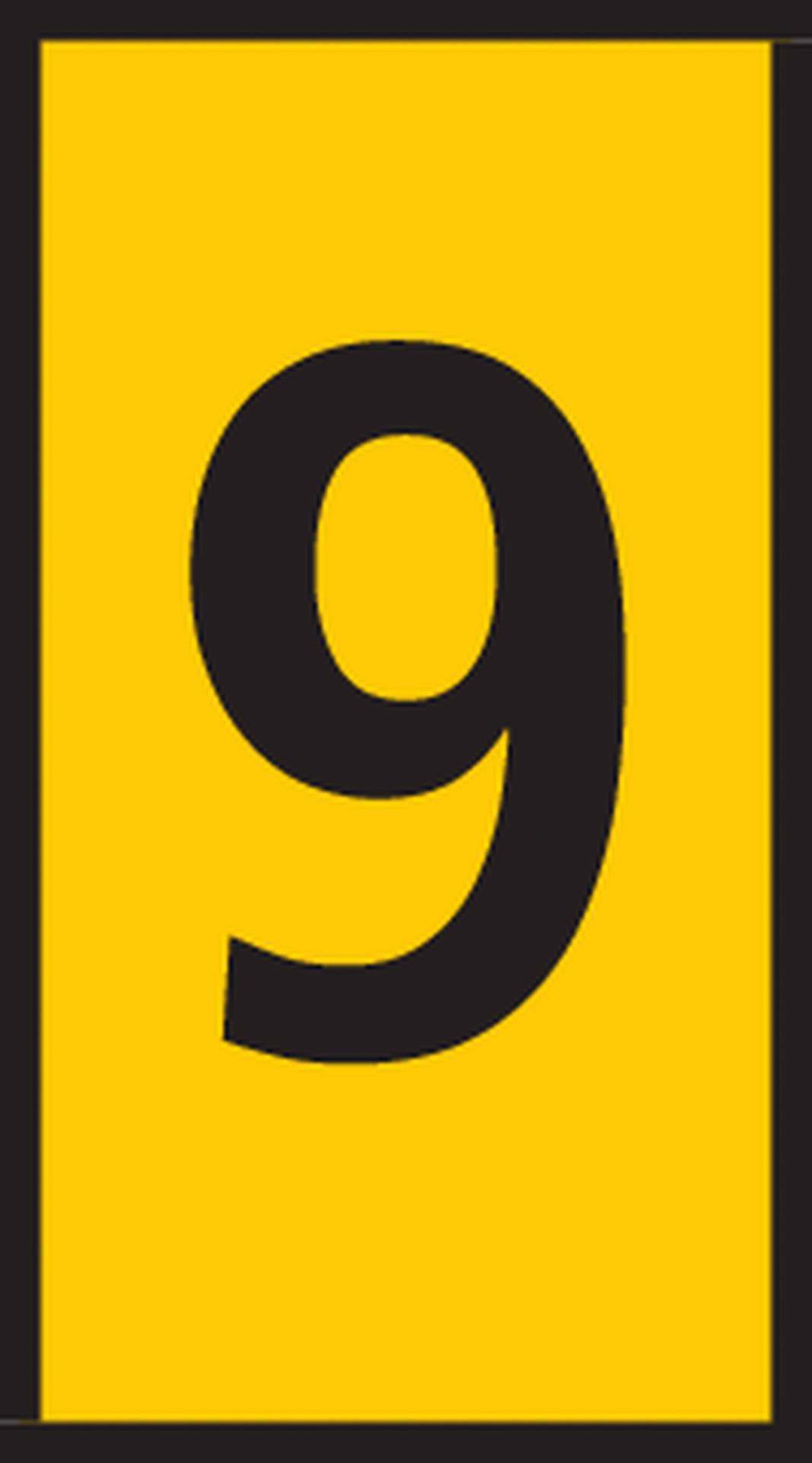 Yellow sign with the black number '9' in the centre.
