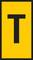 Yellow rectangular sign with a large black letter 'T' in the centre.