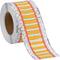 A roll of white and orange labels separated by perforations. It is frequently used for industrial applications.
